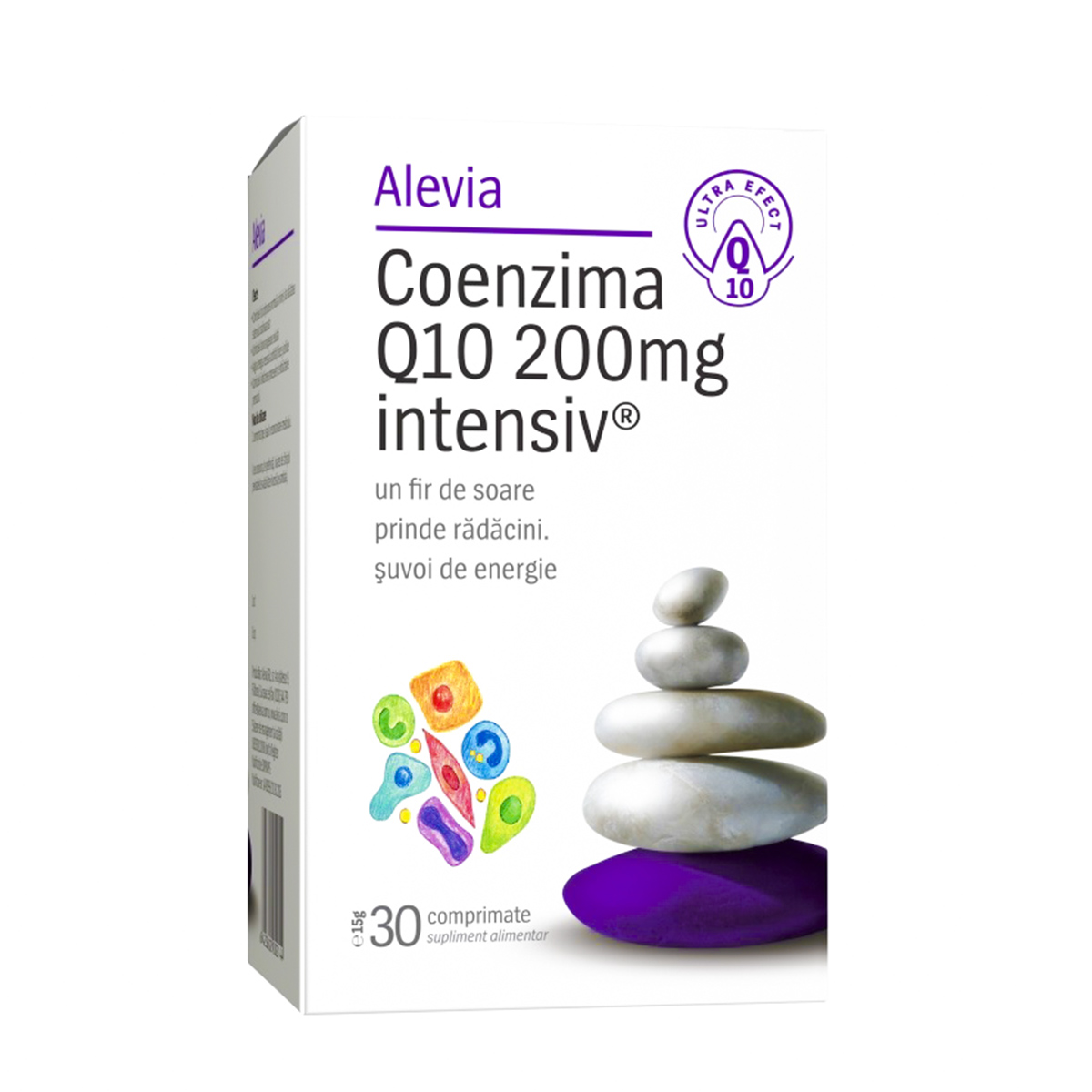 Coenzima Q10 200 mg Intensiv, Alevia, Supliment alimentar ce contribuie la functionarea normala a inimii si la sanatatea sistemului cardiovascular, 30 comprimate