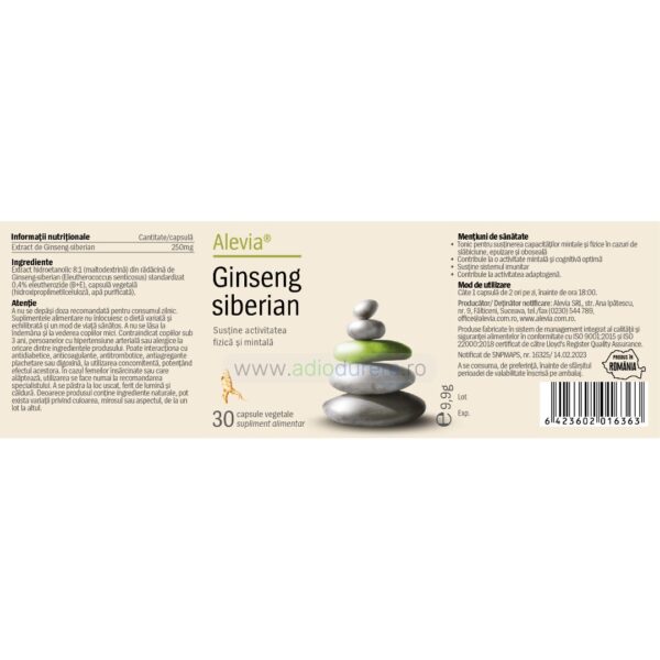 Pachet supliment alimentar Ginseng Siberian, Alevia, 30+30 comprimate