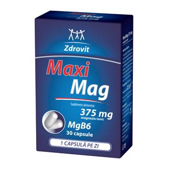 Supliment alimentar MaxiMag 375 mg cu Mg si B6, 30 capsule