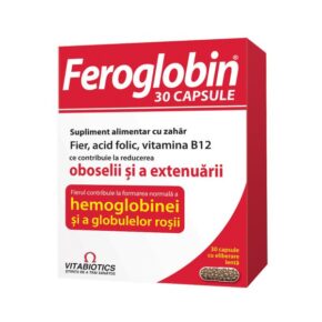 Feroglobin, Supliment alimentar cu Fier, Acid Folic si Vitamina B12, 30 capsule