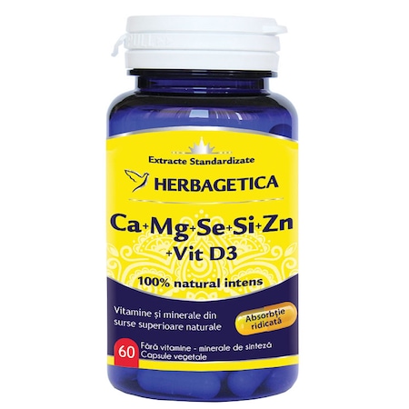 Ca+Mg+Se+Si+Zn+Vit D3, herbagetica, 60 capsule