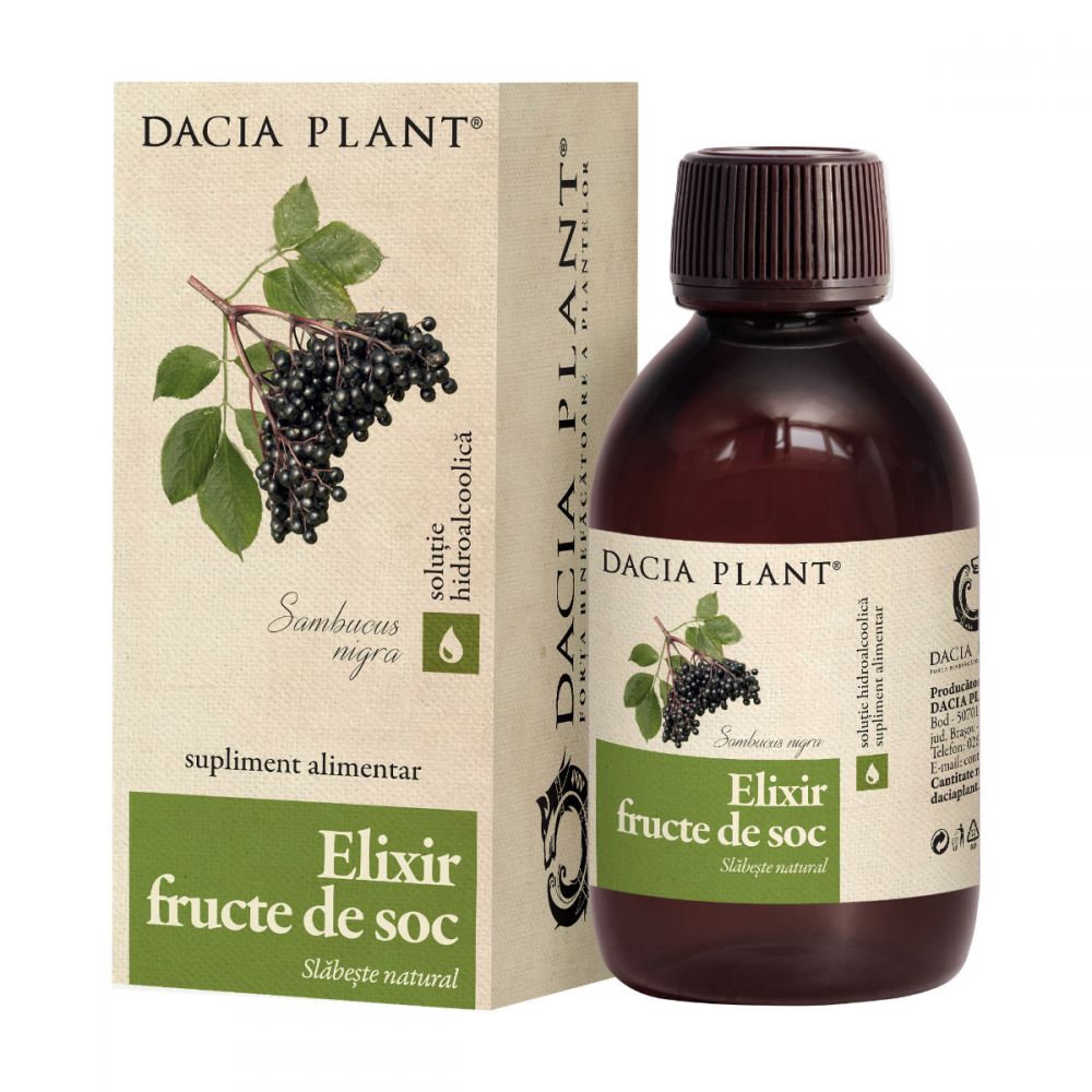 Elixir Fructe de Soc, Slabeste Natural, Dacia Plant, Tinctura cu Actiune Detoxifianta, 200 ml
