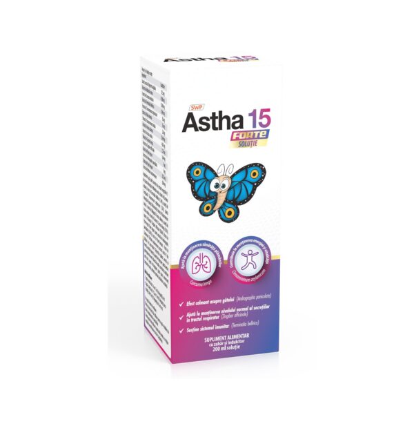 Sirop Astha 15 Forte, Supliment alimentar cu rol in mentinerea sanatatii plamanilor si a tractului respirator, 200 ml