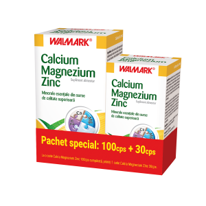 Walmark, Calciu Magneziu Zinc, Supliment alimentar, 100+30 cps