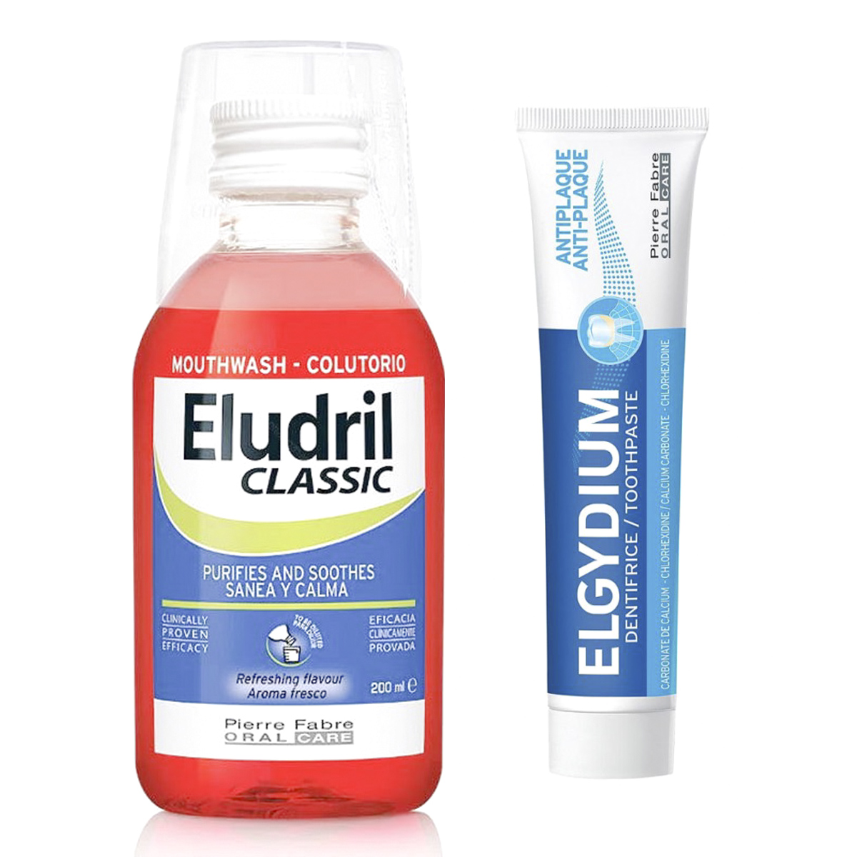 Apa de gura Eludril Clasic 200 ml si Pasta de dinti anti-placa Elgydium