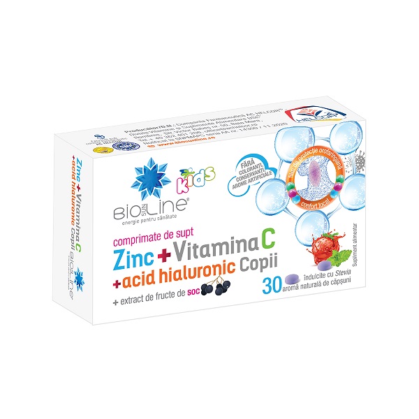 Zinc+Vitamina C+Acid hialuronic Copii, 30 comprimate