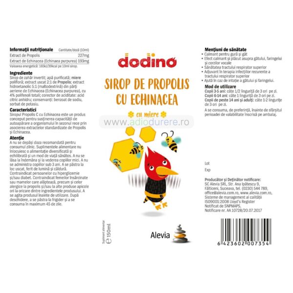 Sirop Dodiono cu Propolis si Echinacea, Alevia, 150 ml