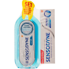 Pachet: pasta de dinti Sensodyne Repair and Protect 75ml + apa de gura Cool Mint 500ml Gratis