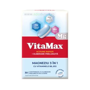 Supliment alimentar VitaMax Magneziu 3 in 1 cu vitaminele B6, B12, 30 comprimate