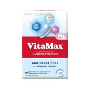 Supliment alimentar VitaMax Magneziu 3 in 1 cu vitaminele B6, B12, 30 comprimate
