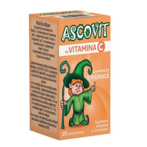Ascovit cu Vitamina C si aroma de piersica, 20 comprimate