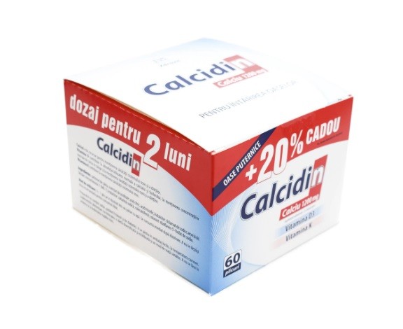 Calcidin, cu Vitamina D3, Vitamina K si Calciu 1200 mg pentru intarirea oaselor, 60 plicuri.