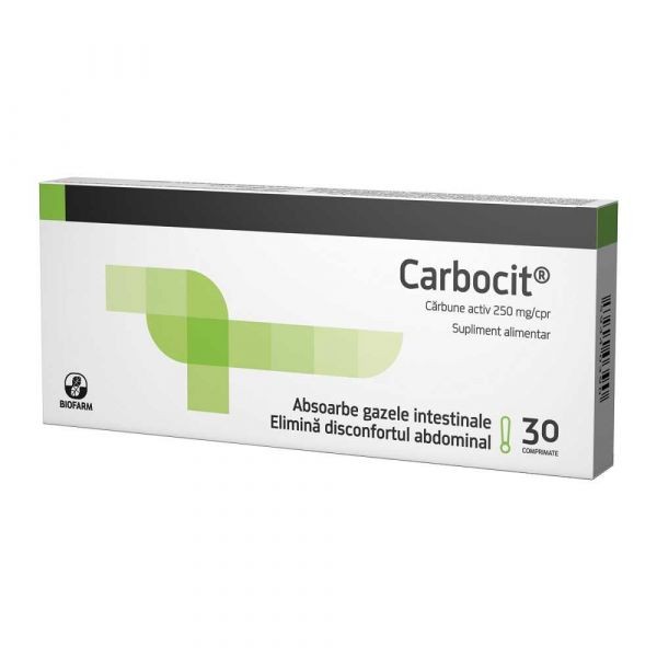 Carbocit, Supliment Alimentar, cu carbune activ contra gazelor intestinale, 30 comprimate