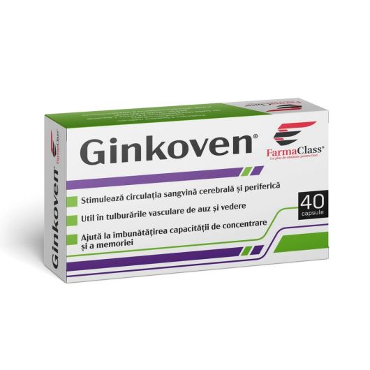 Ginkoven cu rol stimulator in circulatia sangvina cerebrala, 40 capsule