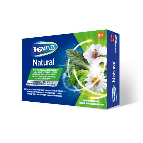 Theratuss Natural, Supliment Alimentar cu aroma de zmeura, 16 comprimate