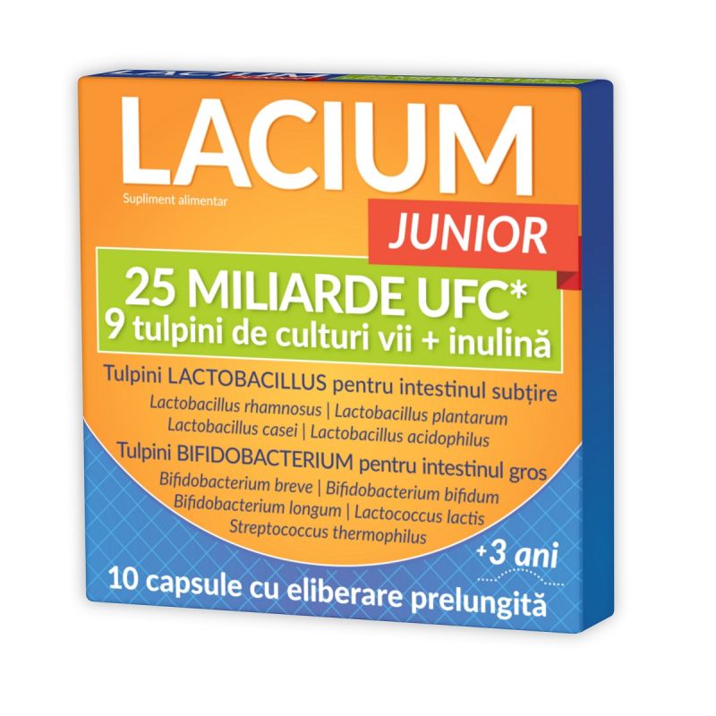 Supliment Alimentar Lacium Junior, 25 MiliardeUFC*, 3 ani +, 10 capsule