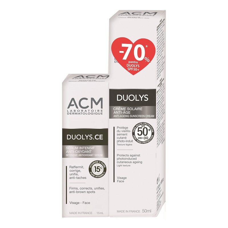 Pachet ACM: Ser Intensiv cu Vitamina C 15% + Crema cu protectie solara SPF 50+, 50 ml