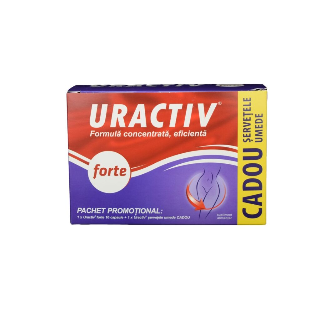 Uractiv Forte Pachet x 10 capsule + Servetele Umede Uractiv Cadou