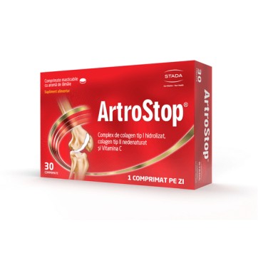ArtroStop, Complex de Colagen si Vitamina C cu aroma de lamaie, 30 comprimate