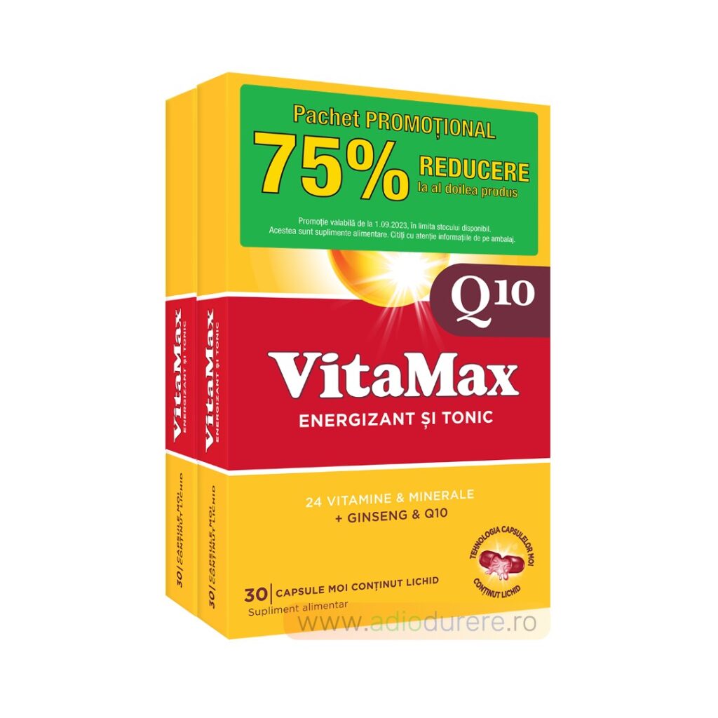 Supliment alimentar VitaMax Q10 cu Vitamine si Minerale, 2 cutii x 30 capsule moi