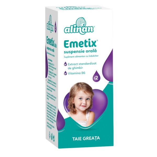 Emetix kids suspensie orala, impotriva simptomelor de greata, Alinan, 20 ml