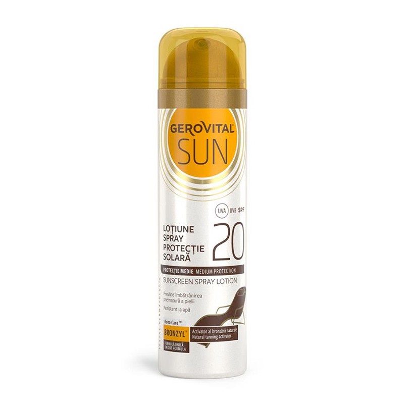 Lotiune spray cu protectie solara SPF 20 Gerovital Sun, 150 ml