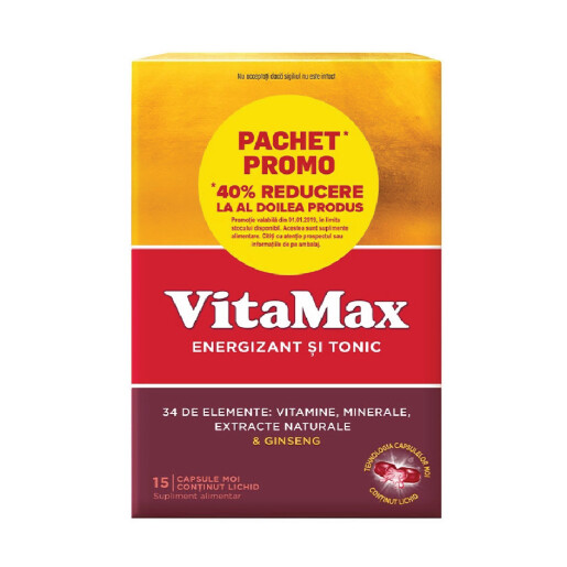 VitaMax Energizant si Tonic cu Extracte Naturale si Ginseng, 2 x 15 capsule