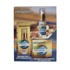 Set cadou Elmiplant Hyaluronic Gold: Crema antirid de zi SPF 10, 50 ml + Serum antirid cu perle, 30 ml