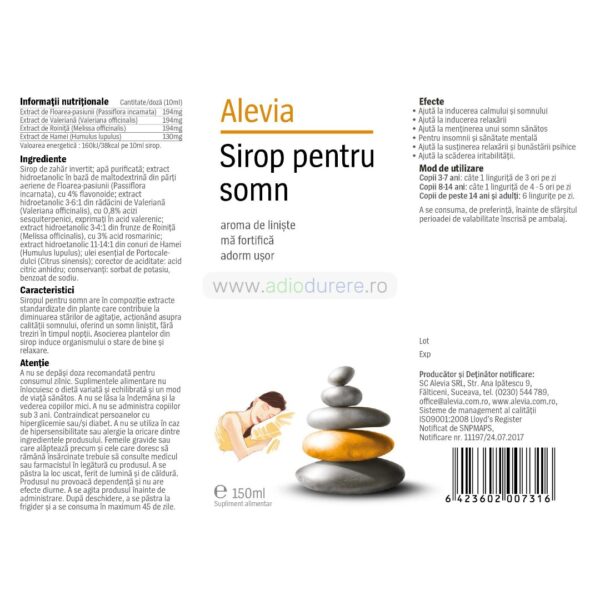 Sirop pentru Somn cu extract din plante, Alevia, 150 ml