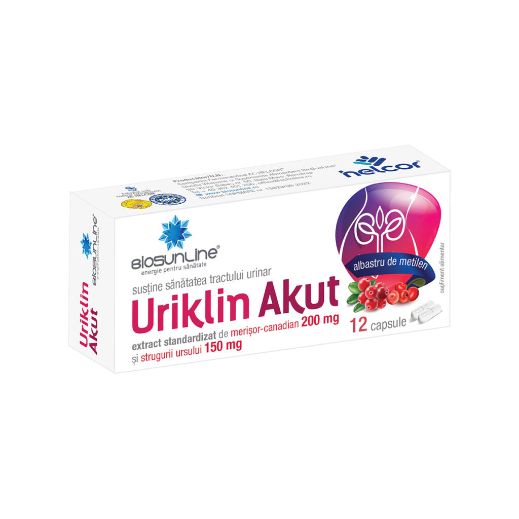 Supliment alimentar Uriklin Akut cu rol in sustinerea sanatatii tractului urinar, 12 capsule