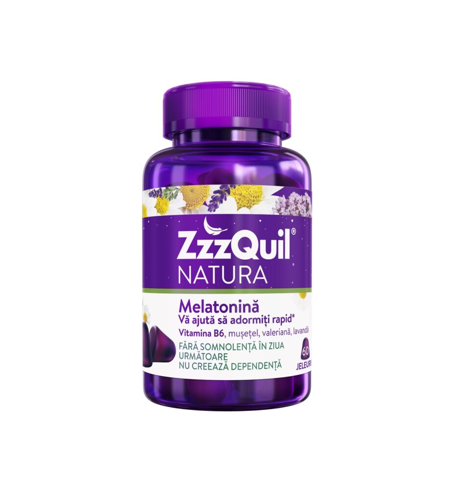 Supliment alimentar, ZzzQuil Natura Sleep, Vitamina B6/Melatonina, Complex de plante, 60 jeleuri, Mov