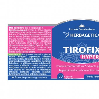 Tirofix Hyper pentru reglarea productiei de hormoni tiroidieni, 30 capsule, Herbagetica