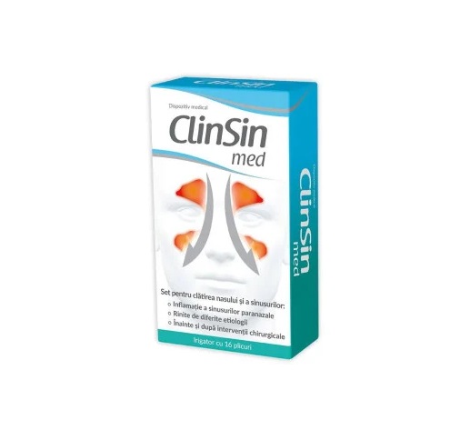 ClinSin Med + Irigator, clătirea nasului și a sinusurilor, 16plicuri, Zdrovit