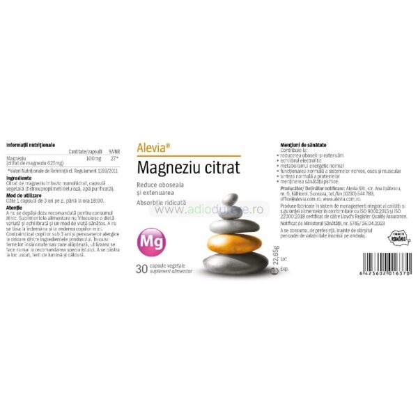 Supliment alimentar Magneziu citrat, Alevia, 30 capsule vegetale