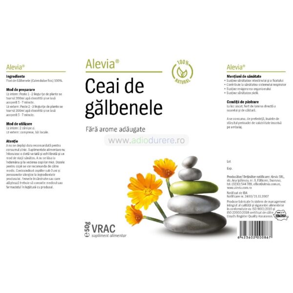 Ceai vrac de Galbenele pentru sustinerea sistemul digestiv si hepatobiliar, Alevia, 50g