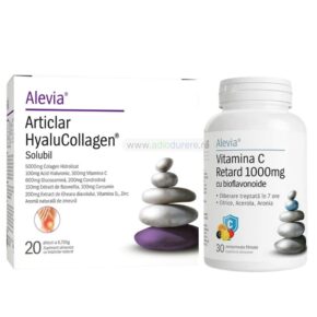 Pachet Alevia Articlar HyaluCollagen, 20 plicuri + Vitamina C Retard 1000 mg cu bioflavonoide, 30 comprimate