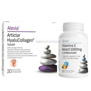 Pachet Alevia Articlar HyaluCollagen, 20 plicuri + Vitamina C Retard 1000 mg cu bioflavonoide, 30 comprimate